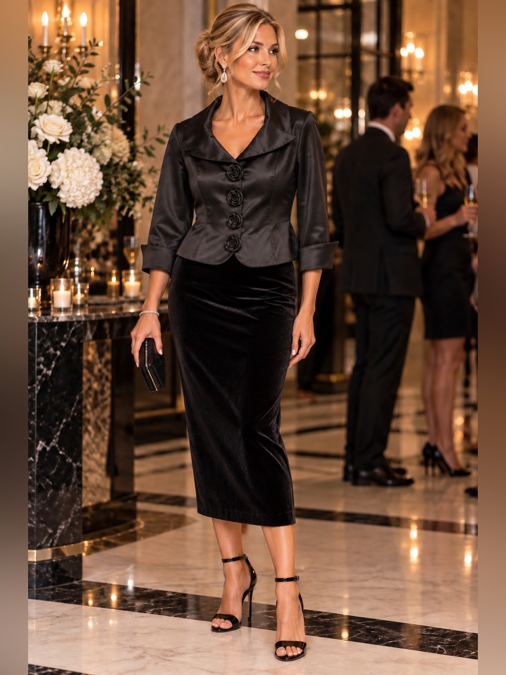Black Satin Peplum Blazer Jacket by
